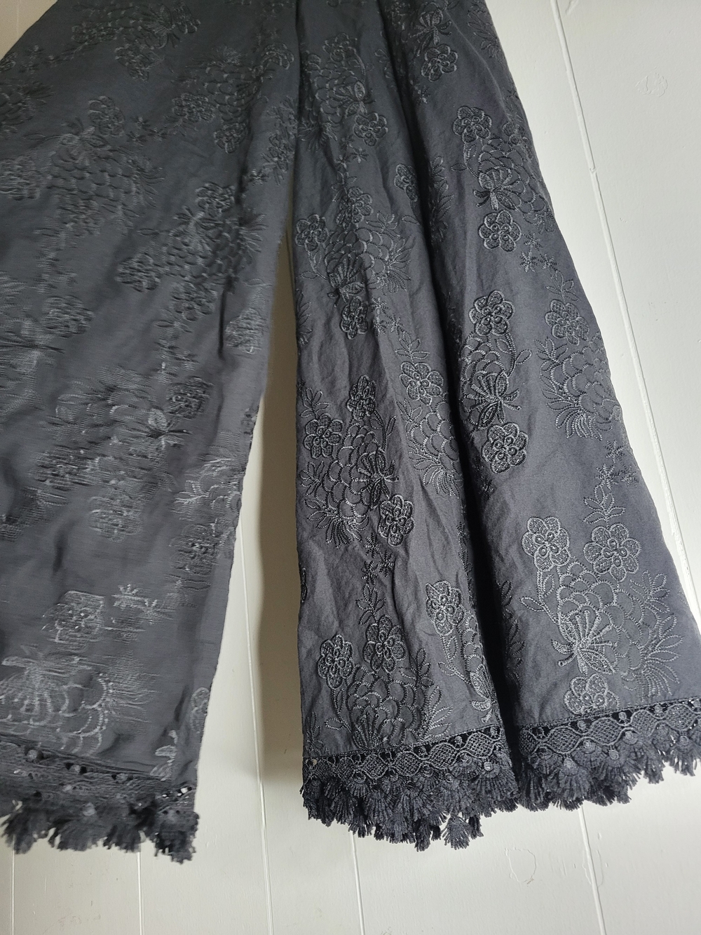 Black Embroidered Maxi Pants Smocked Waist - Picture 3 of 8